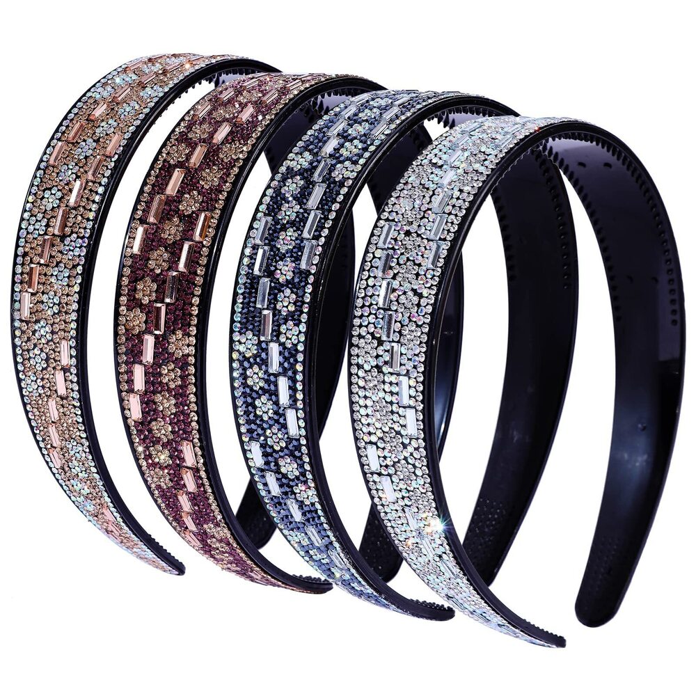 1469 Rhinestone Headbands Sparkly,4PCS Crystal Headband Non Slip Tooth Hair